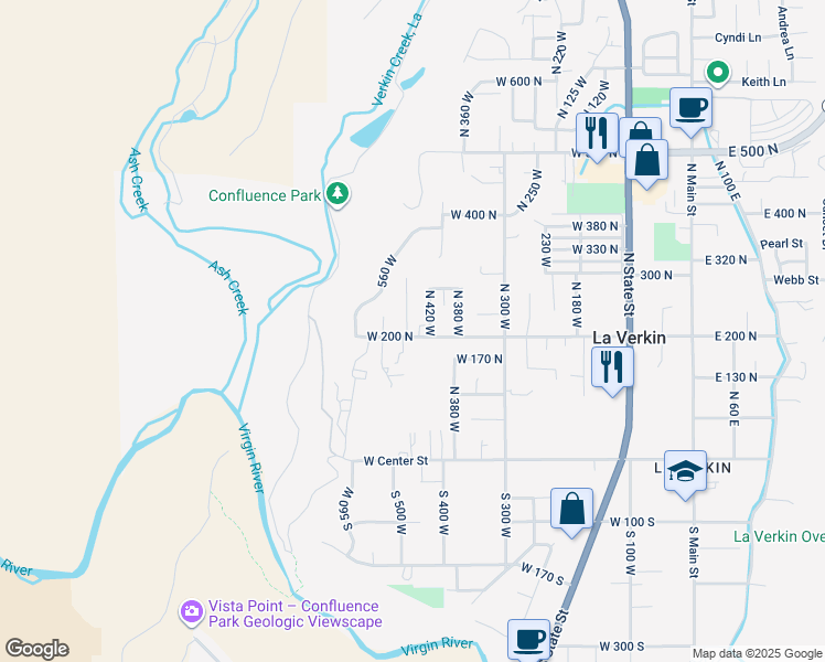 map of restaurants, bars, coffee shops, grocery stores, and more near 458 West 200 North in La Verkin