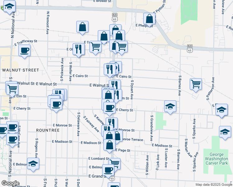 map of restaurants, bars, coffee shops, grocery stores, and more near 430 South Glenstone Avenue in Springfield