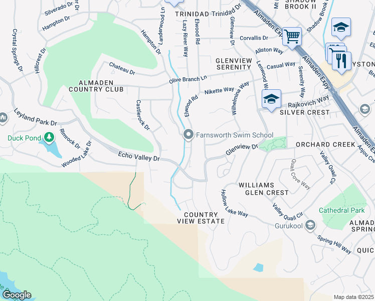 map of restaurants, bars, coffee shops, grocery stores, and more near 6997 Elwood Road in San Jose
