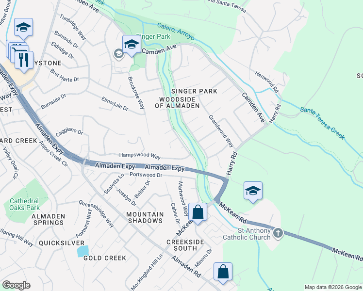 map of restaurants, bars, coffee shops, grocery stores, and more near 858 Fieldwood Court in San Jose