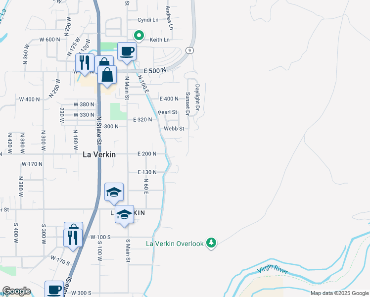 map of restaurants, bars, coffee shops, grocery stores, and more near 235 North 200 East in La Verkin