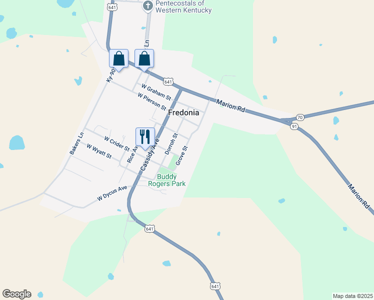map of restaurants, bars, coffee shops, grocery stores, and more near 200-214 Grove Street in Fredonia