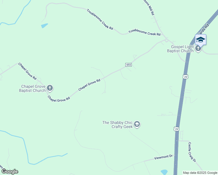 map of restaurants, bars, coffee shops, grocery stores, and more near 76 Chase Hill Lane in Evington