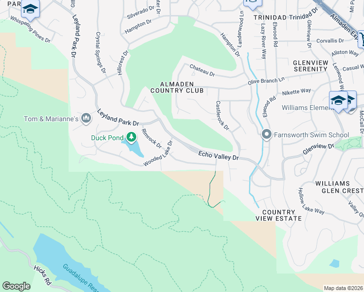 map of restaurants, bars, coffee shops, grocery stores, and more near 1336 Echo Valley Drive in San Jose