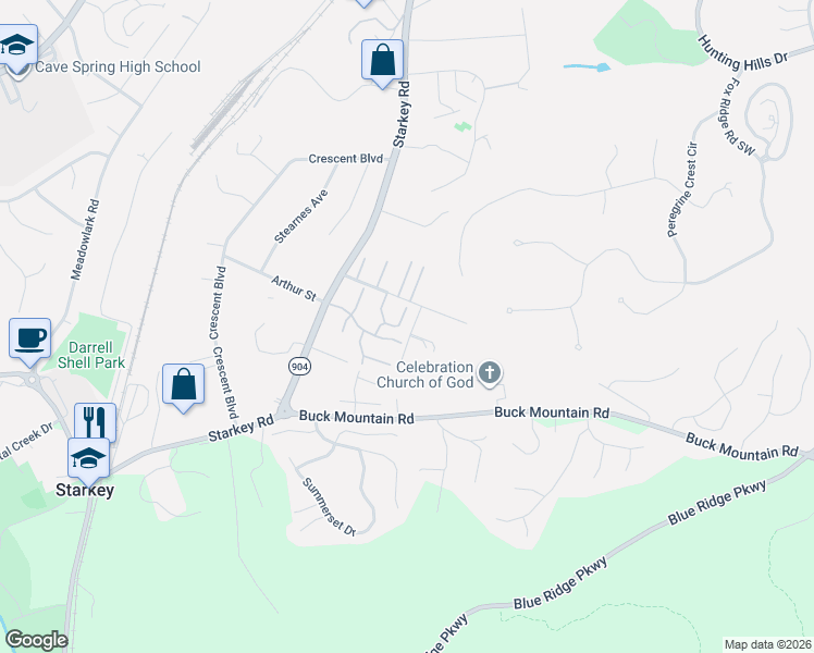 map of restaurants, bars, coffee shops, grocery stores, and more near 7137 Pine Court Southwest in Cave Spring