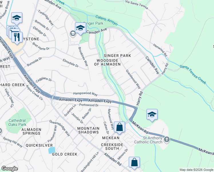 map of restaurants, bars, coffee shops, grocery stores, and more near 858 Fieldwood Court in San Jose