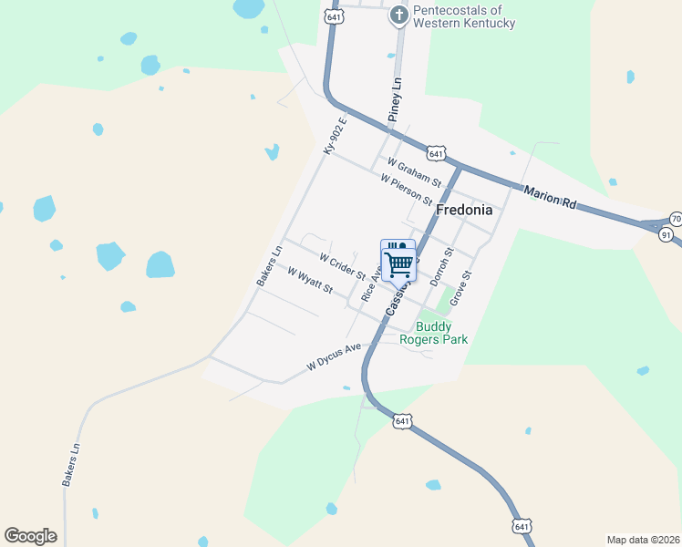 map of restaurants, bars, coffee shops, grocery stores, and more near 205-231 West Crider Street in Fredonia