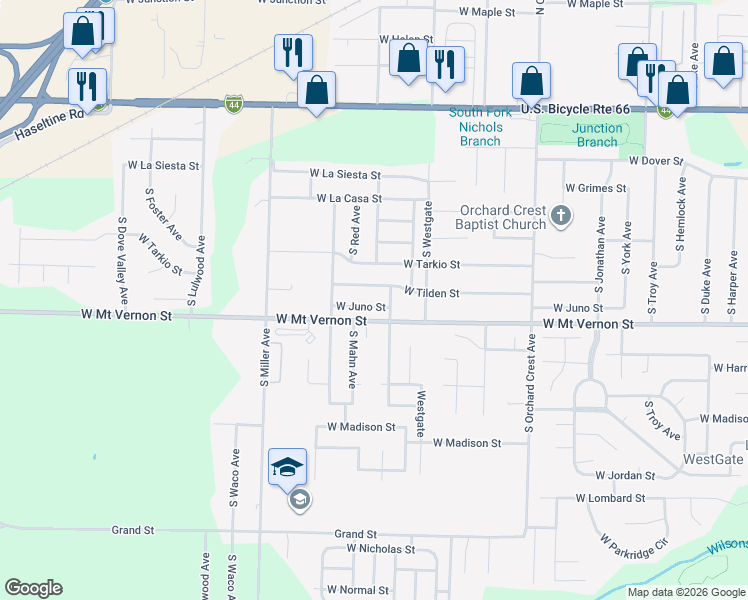 map of restaurants, bars, coffee shops, grocery stores, and more near 4350 West Tilden Street in Springfield