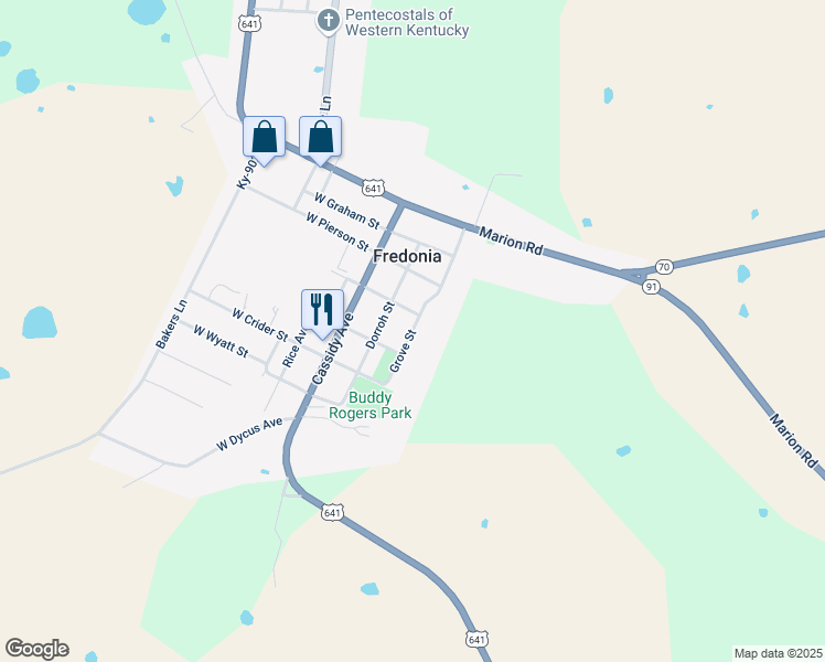 map of restaurants, bars, coffee shops, grocery stores, and more near 200 Grove Street in Fredonia