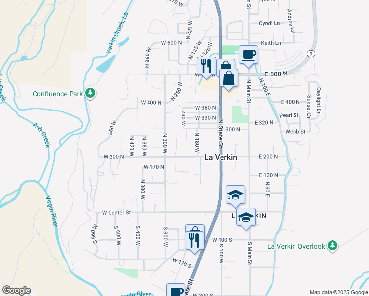 map of restaurants, bars, coffee shops, grocery stores, and more near 237 North 220 West in La Verkin