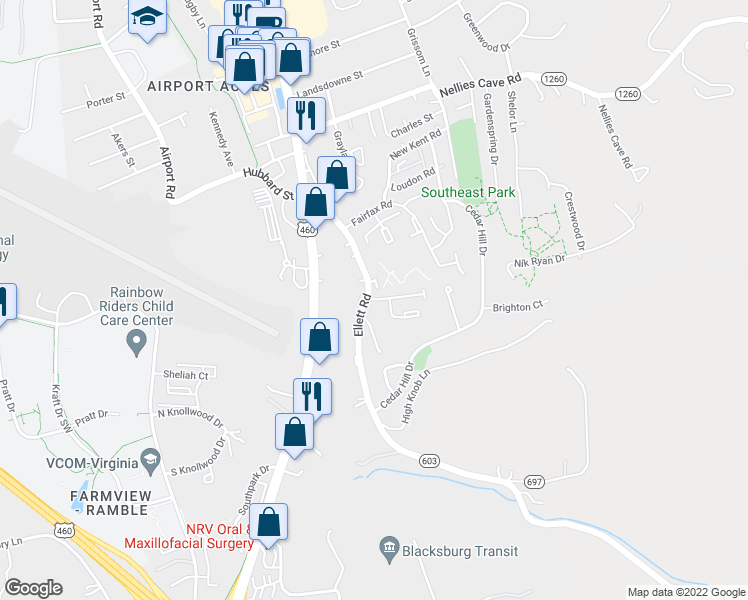 map of restaurants, bars, coffee shops, grocery stores, and more near 209 Old Cedarfield Drive in Blacksburg
