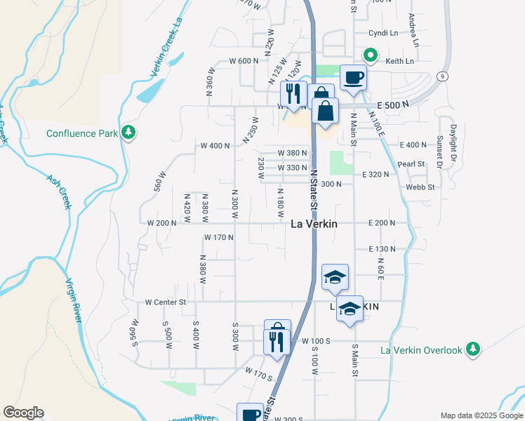 map of restaurants, bars, coffee shops, grocery stores, and more near 237 North 220 West in La Verkin