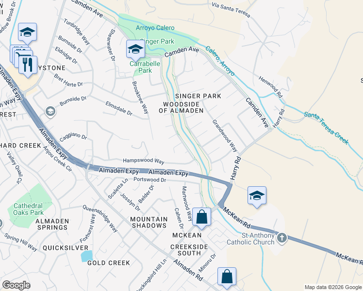 map of restaurants, bars, coffee shops, grocery stores, and more near 858 Fieldwood Court in San Jose