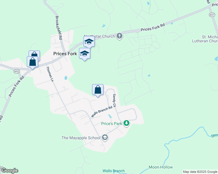 map of restaurants, bars, coffee shops, grocery stores, and more near 1480 Sandy Circle in Blacksburg