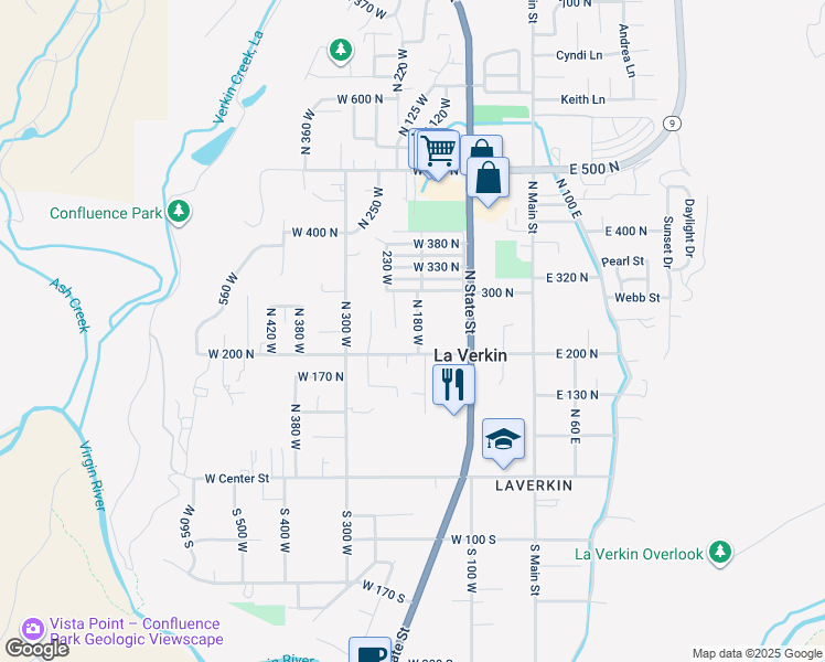 map of restaurants, bars, coffee shops, grocery stores, and more near 235 North 180 West in La Verkin