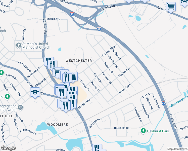 map of restaurants, bars, coffee shops, grocery stores, and more near 2040 Bishop Street in Petersburg