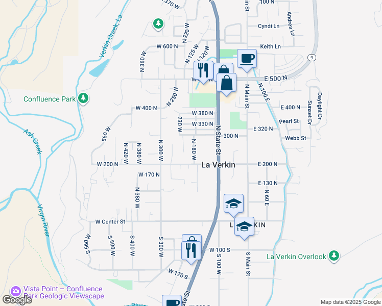 map of restaurants, bars, coffee shops, grocery stores, and more near 235 North 180 West in La Verkin