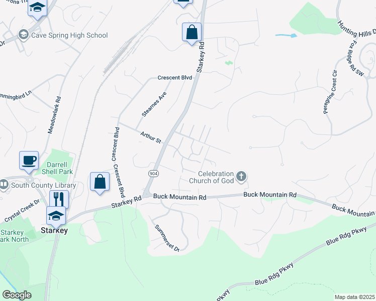 map of restaurants, bars, coffee shops, grocery stores, and more near 7208 Birch Court in Cave Spring