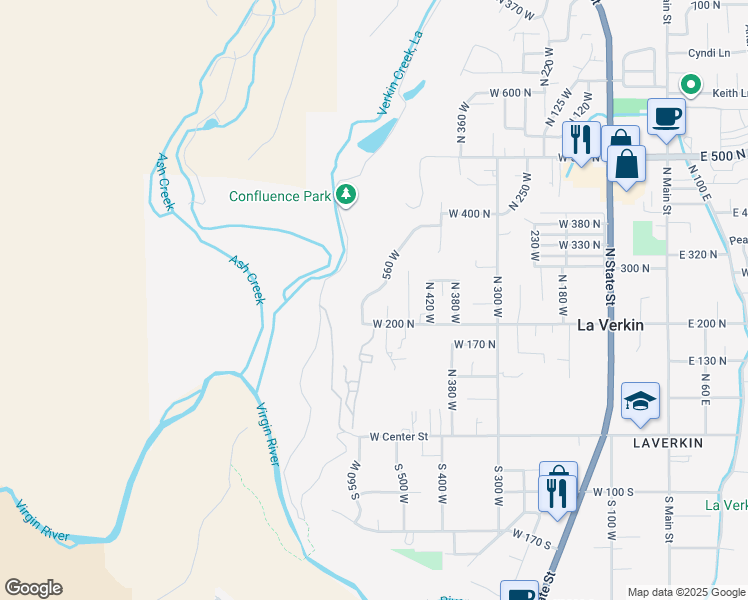 map of restaurants, bars, coffee shops, grocery stores, and more near 240 North 560 West in La Verkin