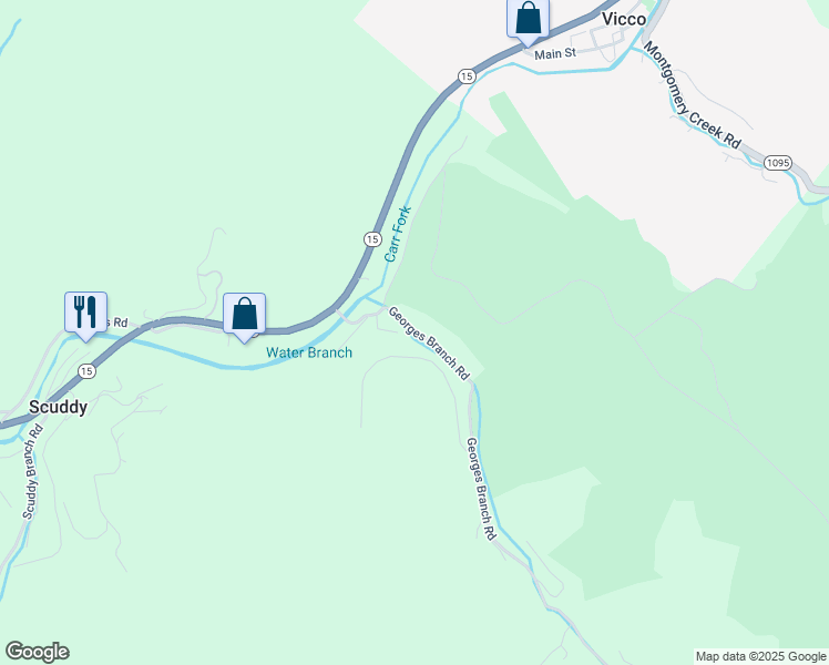 map of restaurants, bars, coffee shops, grocery stores, and more near State Highway 3197 in Vicco
