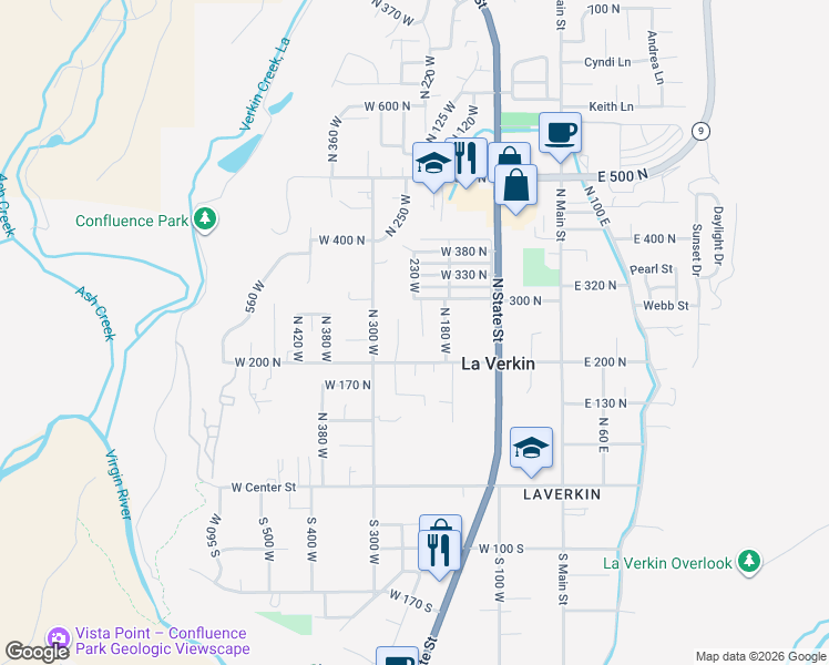 map of restaurants, bars, coffee shops, grocery stores, and more near 251 220 West in La Verkin