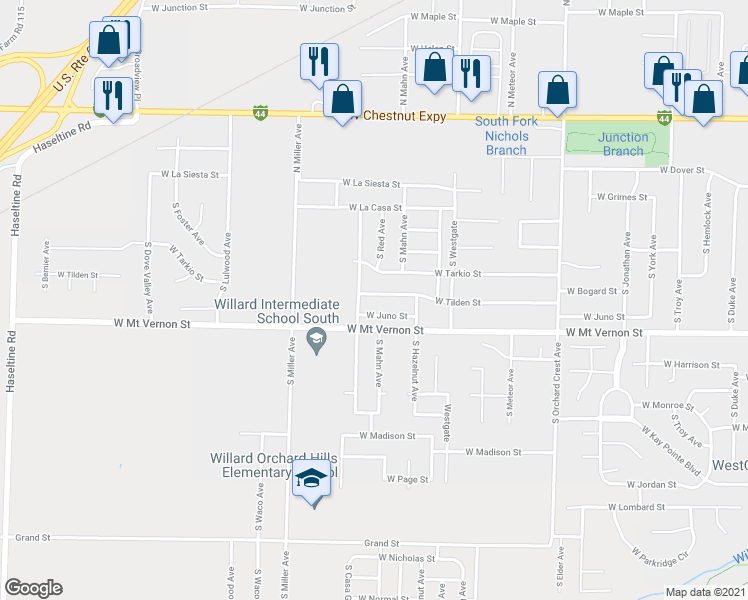 map of restaurants, bars, coffee shops, grocery stores, and more near 4430 West Tilden Street in Springfield