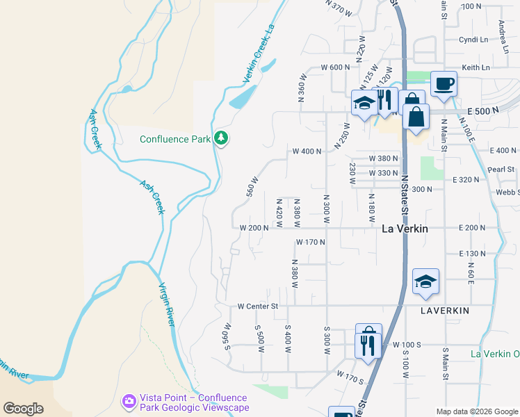 map of restaurants, bars, coffee shops, grocery stores, and more near 235 North 470 West in La Verkin