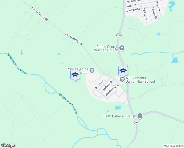 map of restaurants, bars, coffee shops, grocery stores, and more near 7801 Laurel Spring Road in Prince George