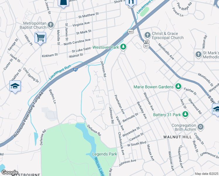 map of restaurants, bars, coffee shops, grocery stores, and more near 407 North Boulevard in Petersburg