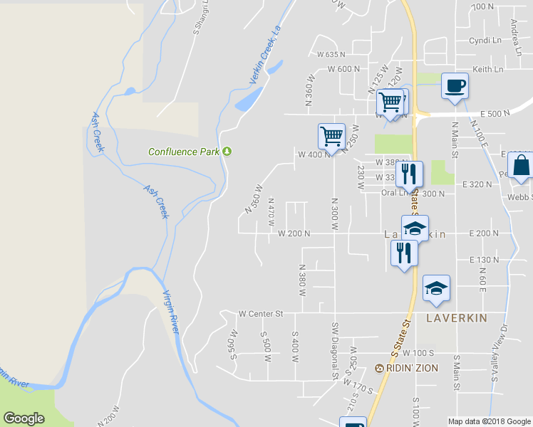 map of restaurants, bars, coffee shops, grocery stores, and more near 235 North 470 West in La Verkin