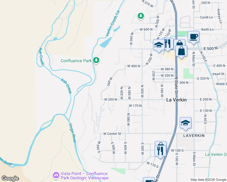 map of restaurants, bars, coffee shops, grocery stores, and more near 235 North 470 West in La Verkin