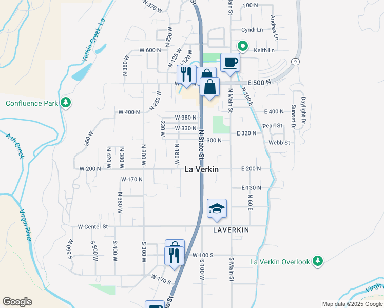 map of restaurants, bars, coffee shops, grocery stores, and more near 233 North State Street in La Verkin