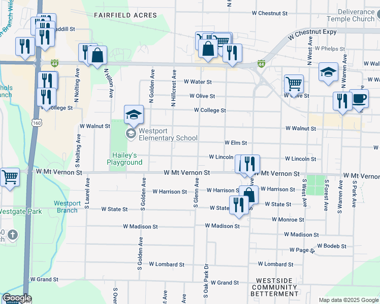 map of restaurants, bars, coffee shops, grocery stores, and more near 2917 W Lincoln St in Springfield