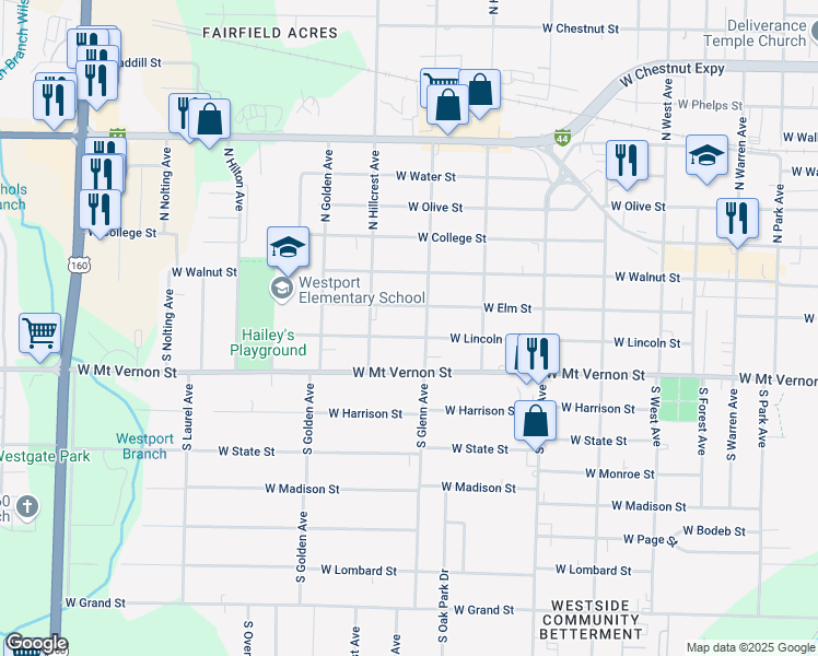 map of restaurants, bars, coffee shops, grocery stores, and more near 2917 West Lincoln Street in Springfield