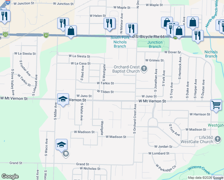 map of restaurants, bars, coffee shops, grocery stores, and more near 4231 West Tilden Street in Springfield