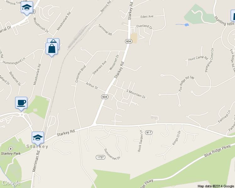 map of restaurants, bars, coffee shops, grocery stores, and more near 7005 Oak Court in Roanoke
