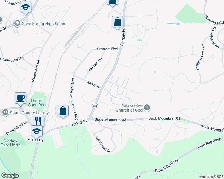 map of restaurants, bars, coffee shops, grocery stores, and more near 7005 Oak Court in Roanoke
