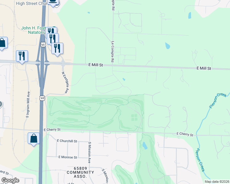 map of restaurants, bars, coffee shops, grocery stores, and more near 3909 East Cherry Street in Springfield
