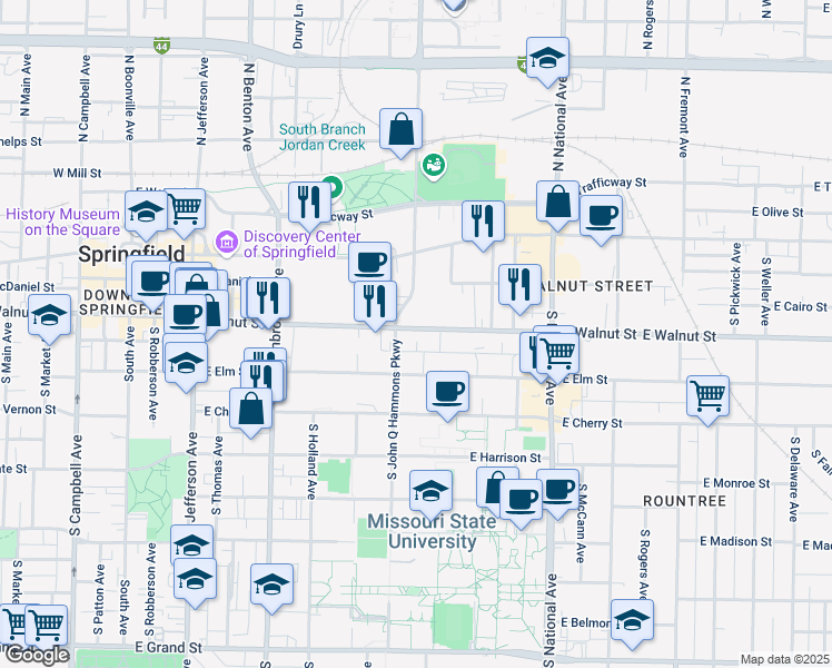map of restaurants, bars, coffee shops, grocery stores, and more near in Springfield