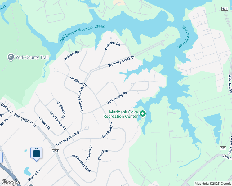 map of restaurants, bars, coffee shops, grocery stores, and more near 205 Poplar Point Road in Yorktown