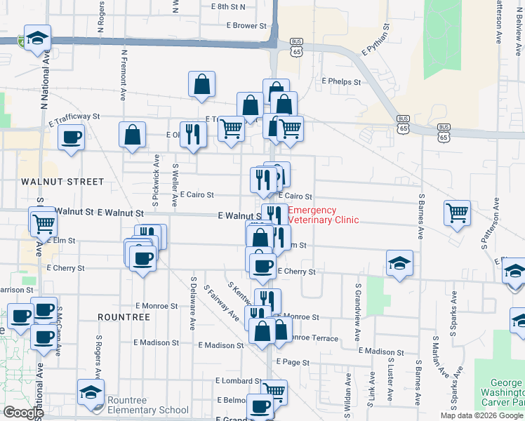 map of restaurants, bars, coffee shops, grocery stores, and more near 413 S Glenstone Ave in Springfield