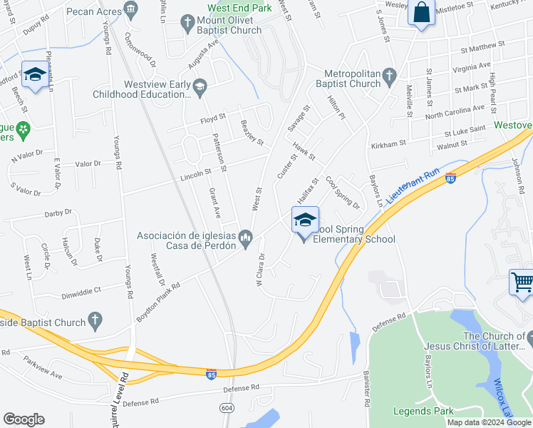 map of restaurants, bars, coffee shops, grocery stores, and more near 1521 Halifax Street in Petersburg