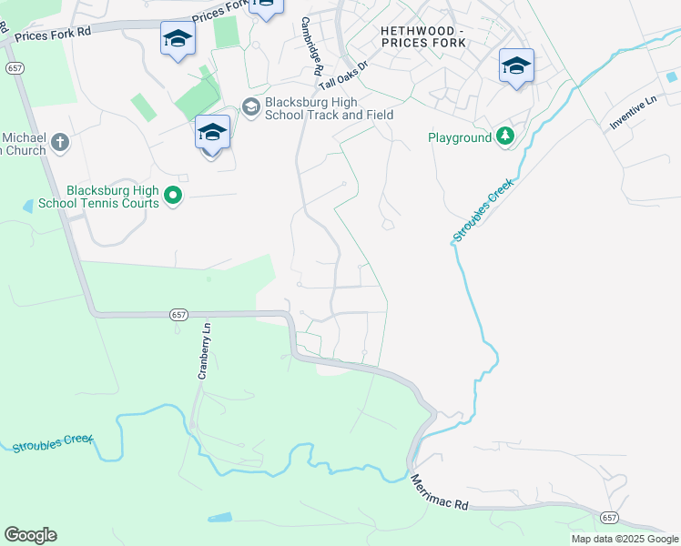 map of restaurants, bars, coffee shops, grocery stores, and more near 5011 Tall Oaks Drive in Blacksburg