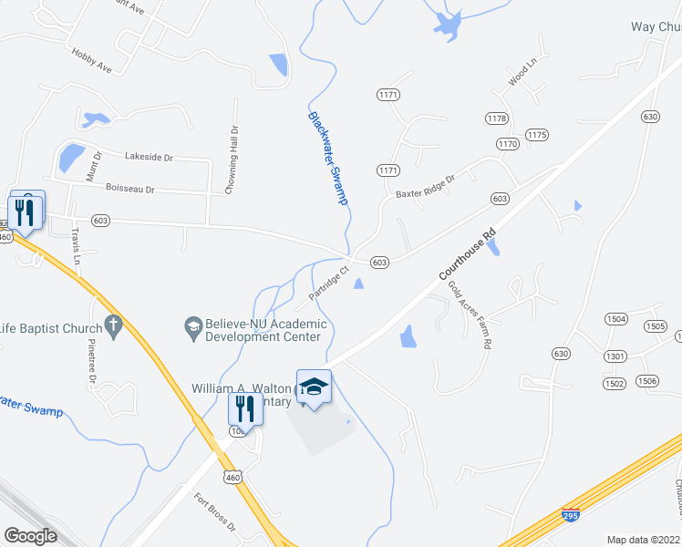 map of restaurants, bars, coffee shops, grocery stores, and more near 7757 Partridge Court in Prince George