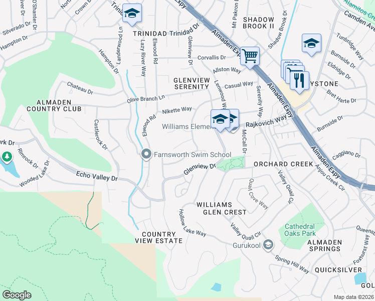 map of restaurants, bars, coffee shops, grocery stores, and more near 1178 Starling View Drive in San Jose