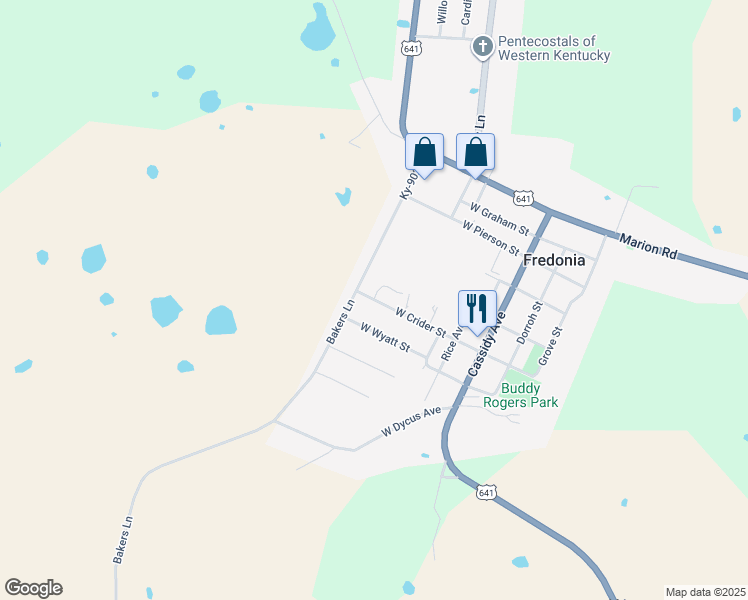 map of restaurants, bars, coffee shops, grocery stores, and more near 231 West Crider Street in Fredonia