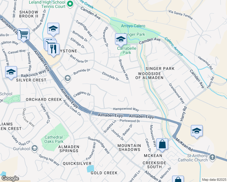 map of restaurants, bars, coffee shops, grocery stores, and more near 993 Woodview Place in San Jose