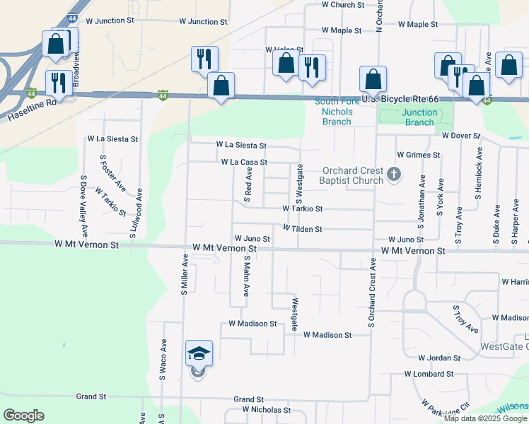 map of restaurants, bars, coffee shops, grocery stores, and more near 4358 West Tarkio Street in Springfield