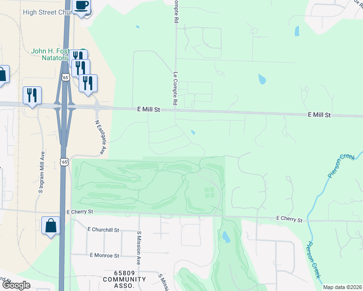 map of restaurants, bars, coffee shops, grocery stores, and more near 3972 East Woodhue Lane in Springfield