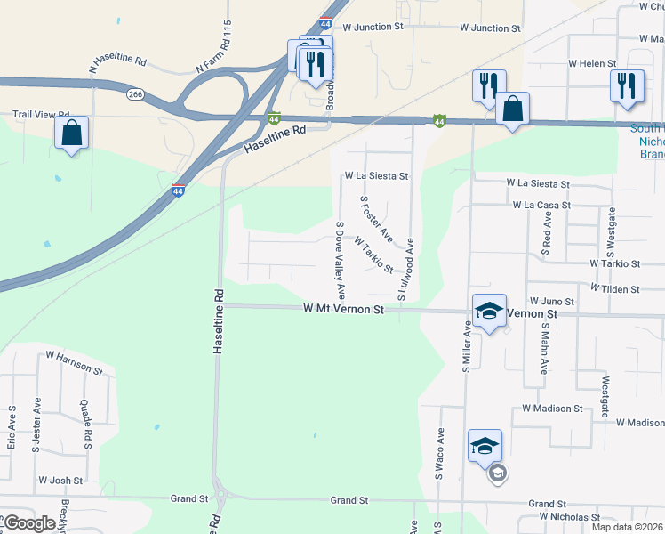 map of restaurants, bars, coffee shops, grocery stores, and more near 4904 West Tarkio Street in Springfield